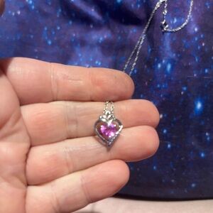 Pink and cubic zirconia heart necklace